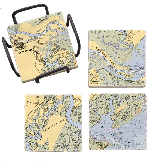 Savannah Map Coasters S/4