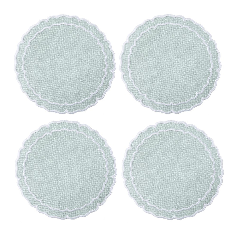 Scalloped Round Linen Coaster S/4