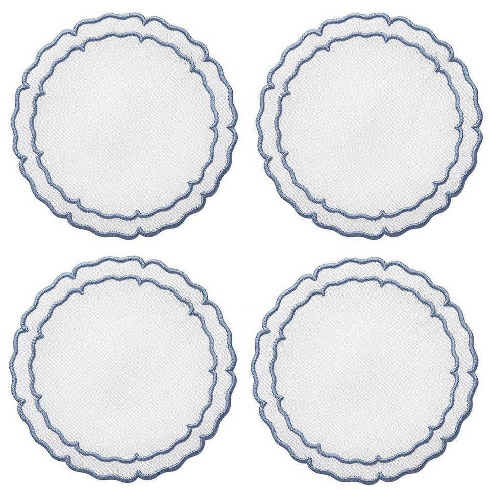 Scalloped Round Linen Coaster S/4