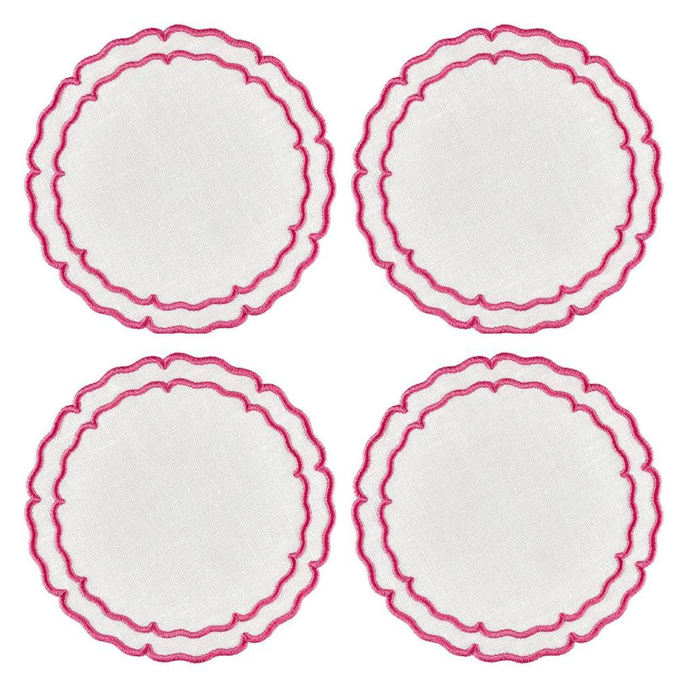 Scalloped Round Linen Coaster S/4