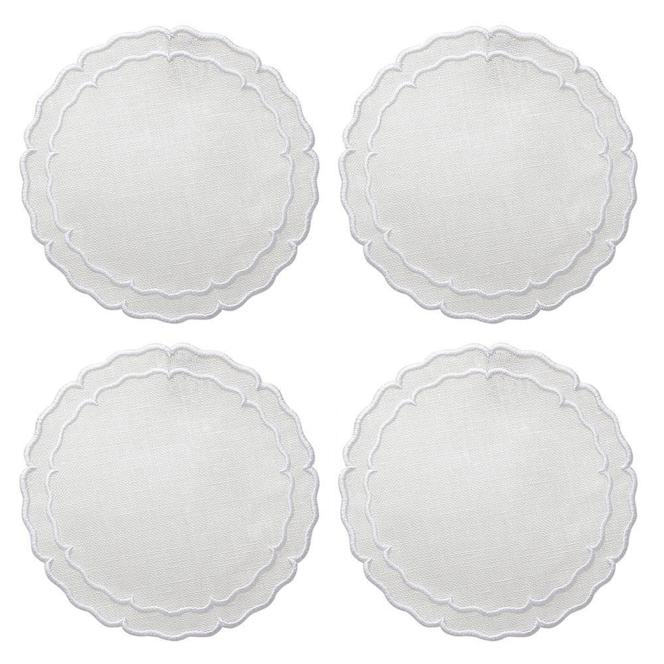 Scalloped Round Linen Coaster S/4