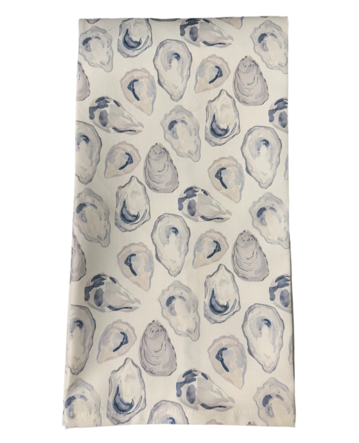 Oysters painted tea towel half shell