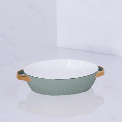 Small Oval Baker with Gold Handles