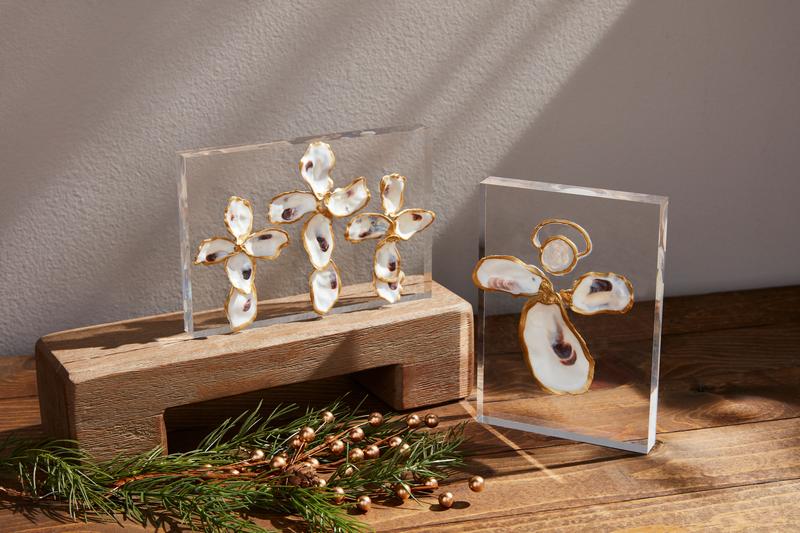 Acrylic Cross Oyster Shell Plaque