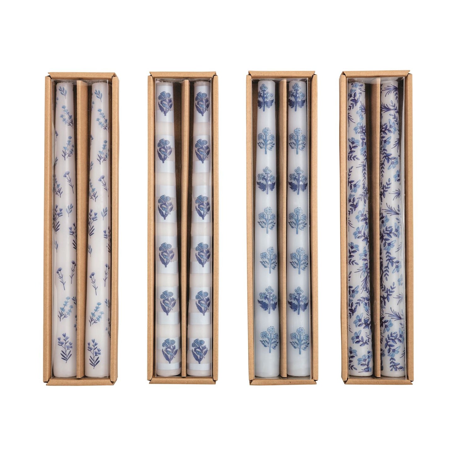 Block Print Blue Taper Candle Sets