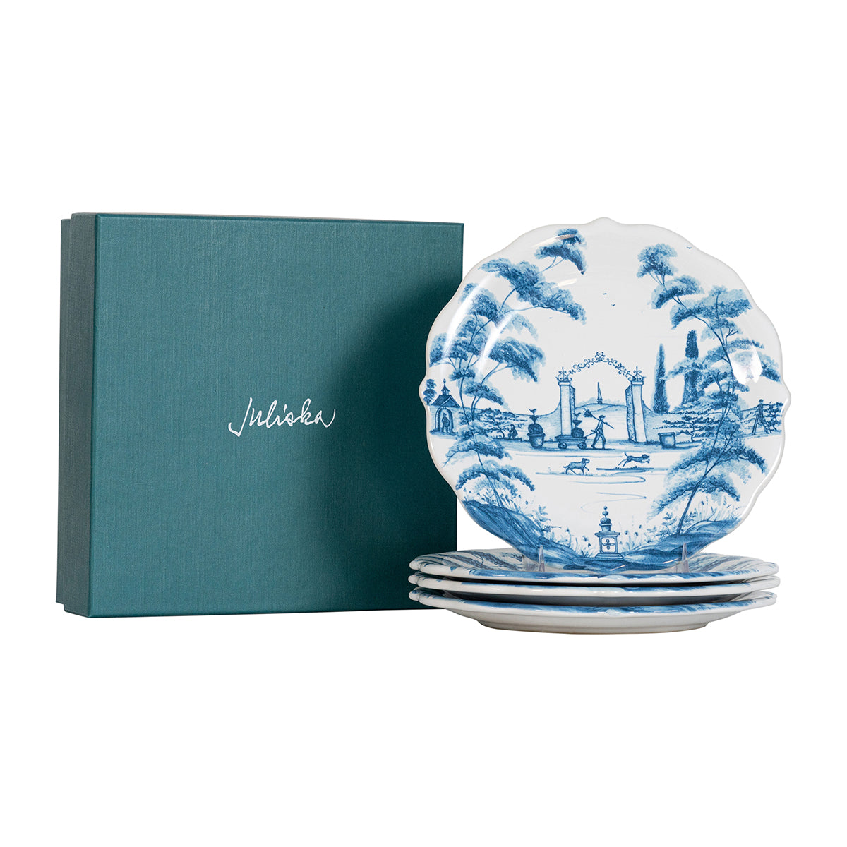 Country Estate Party Plates Set of 4-Delft Blue