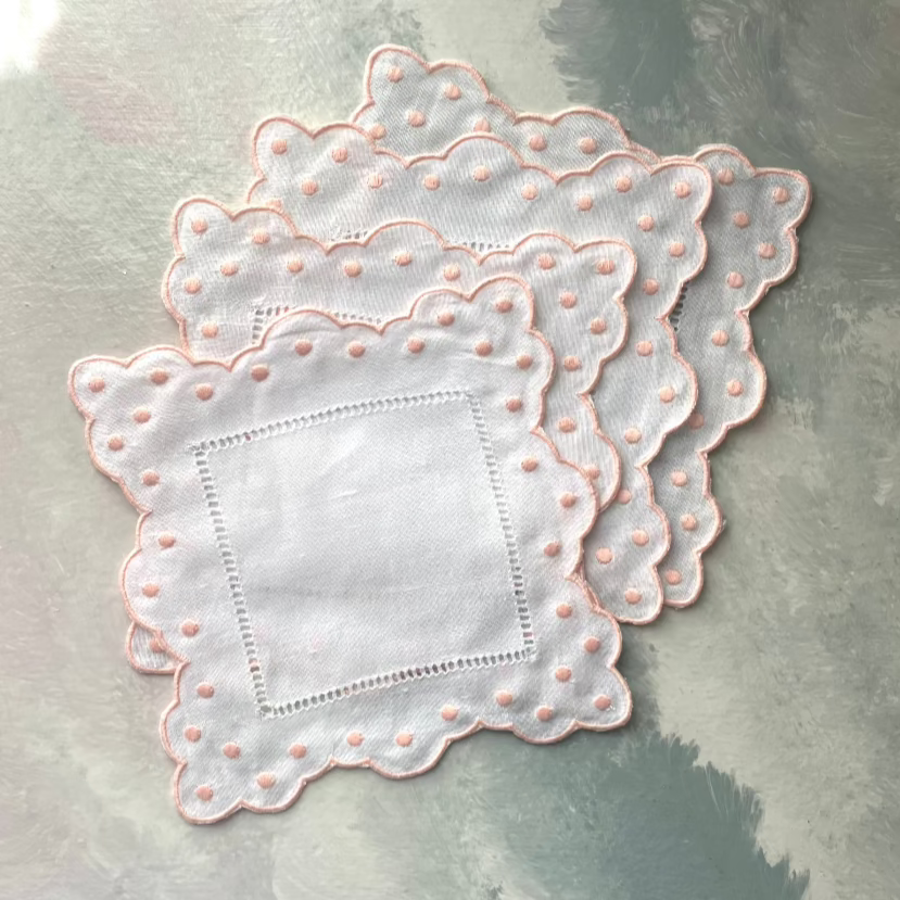 Dots Hemstitch Cocktail Napkins