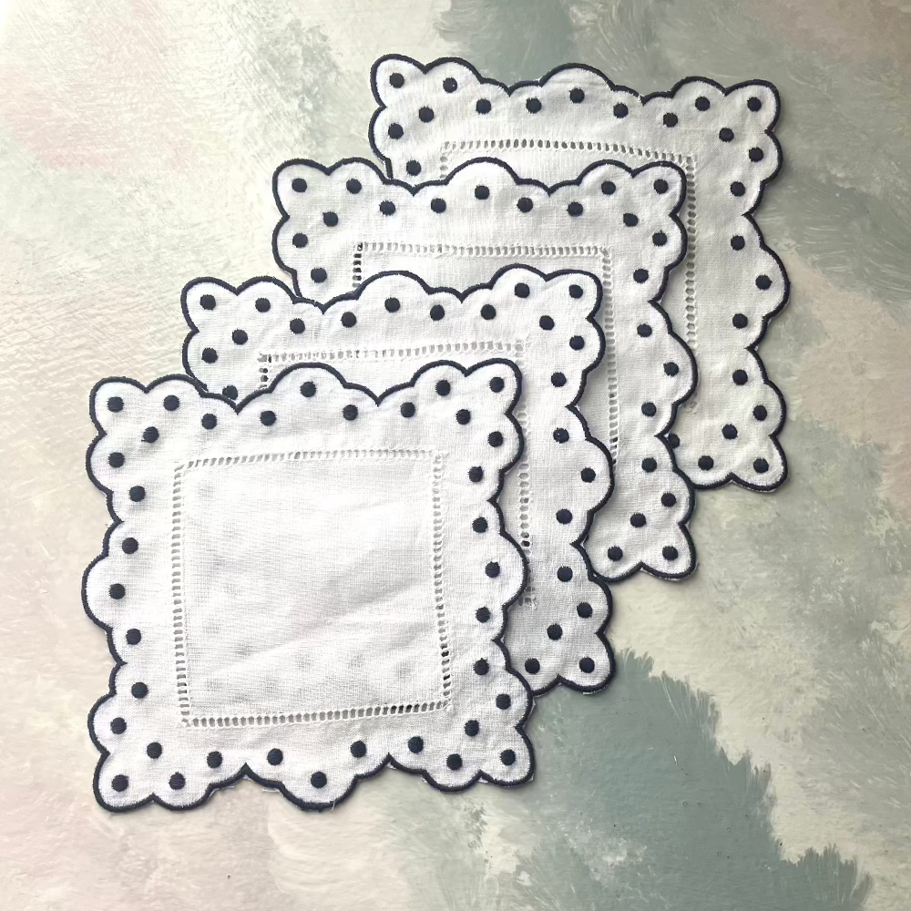 Dots Hemstitch Cocktail Napkins