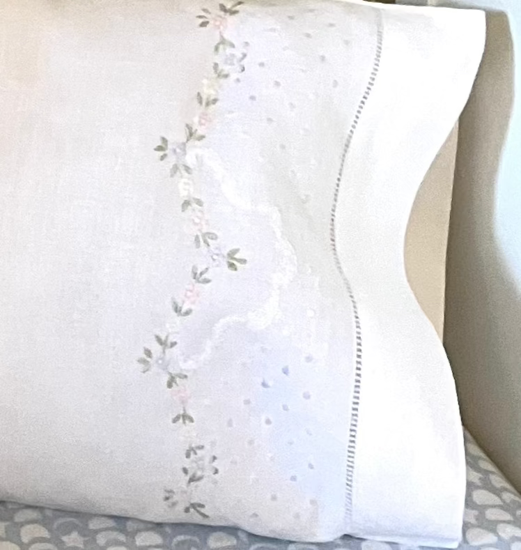 Floral Embroidered Pillow Cover