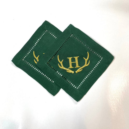 Antler Monogrammed Jasper Green Cocktail Napkins