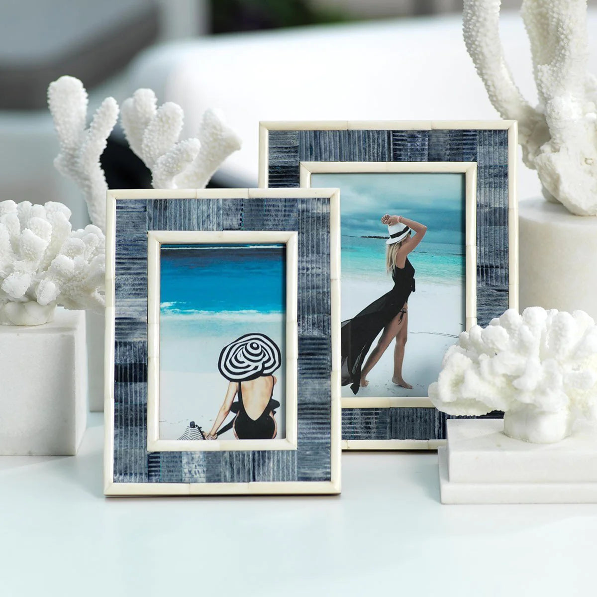 Blue Carved Bone Photo Frame