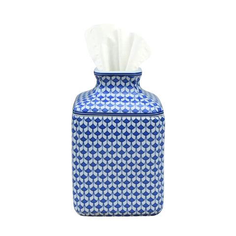 Blue & White Fish Scale Square Tissue Box