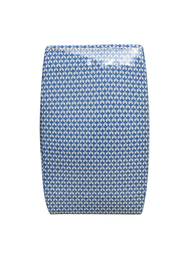 Blue & White Fish Scale Square Garden Stool