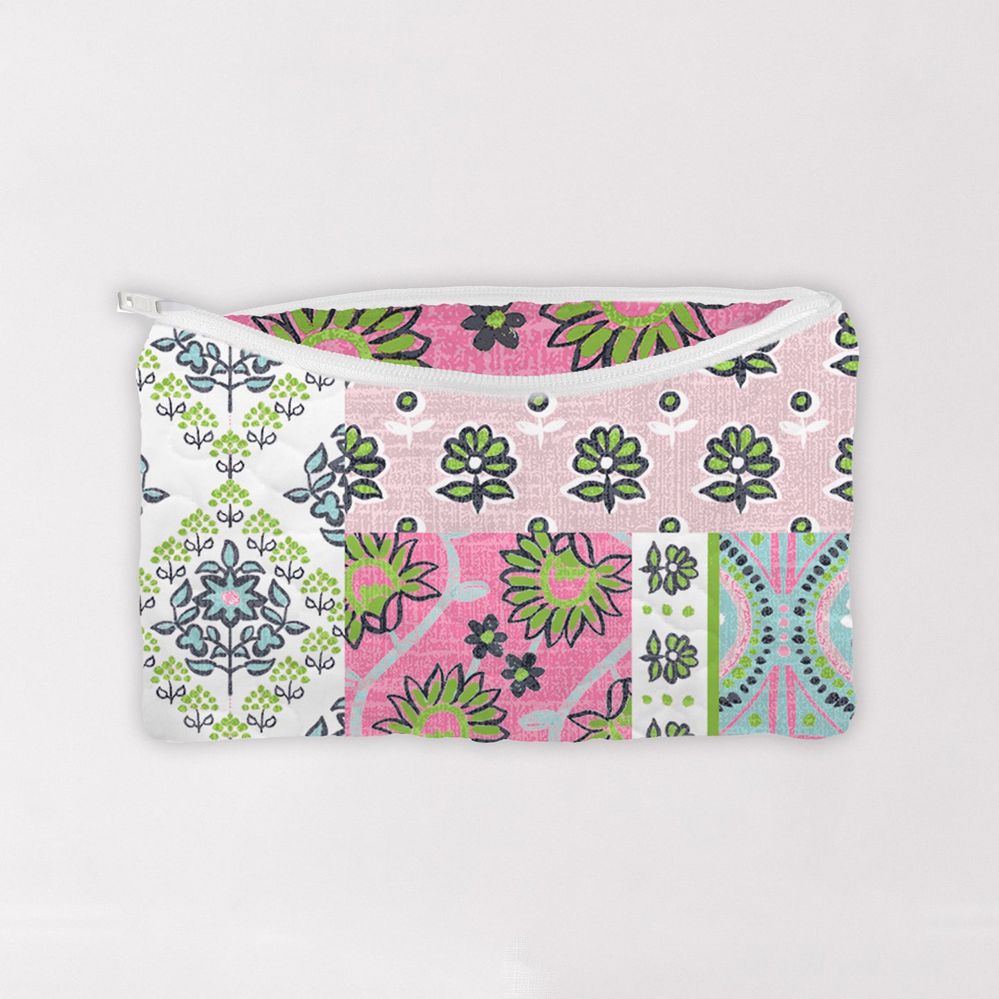 Laramie Patchwork Quilted Makeup Bag, Green