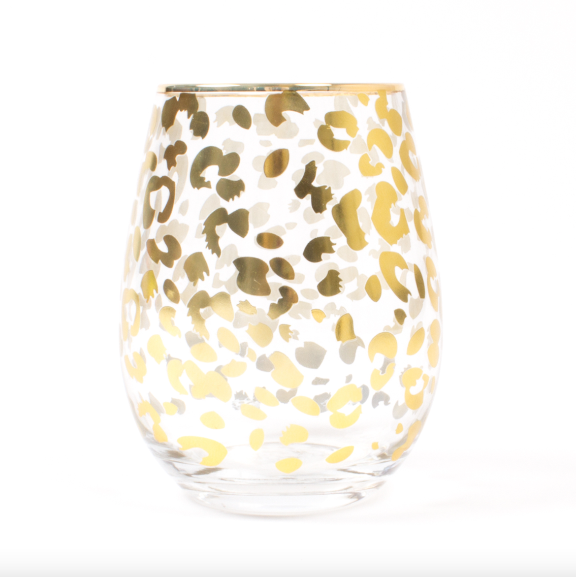 Gold Leopard Stemless Wine Glass