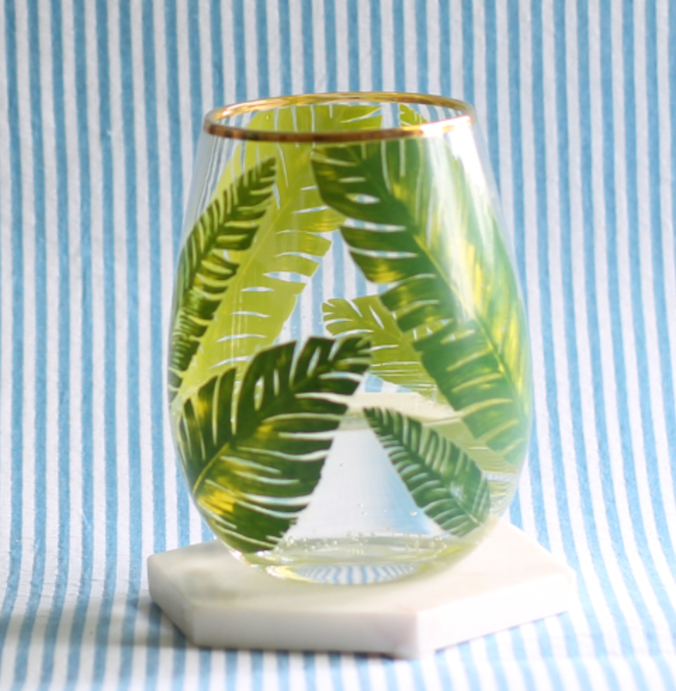 Banana Leaf Stemless Wine Glass