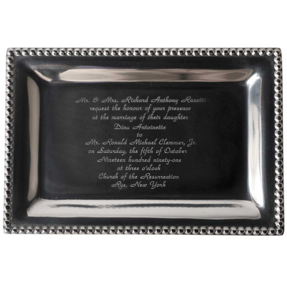 Inifnity Beaded Rectangular Invitation Engraved Tray