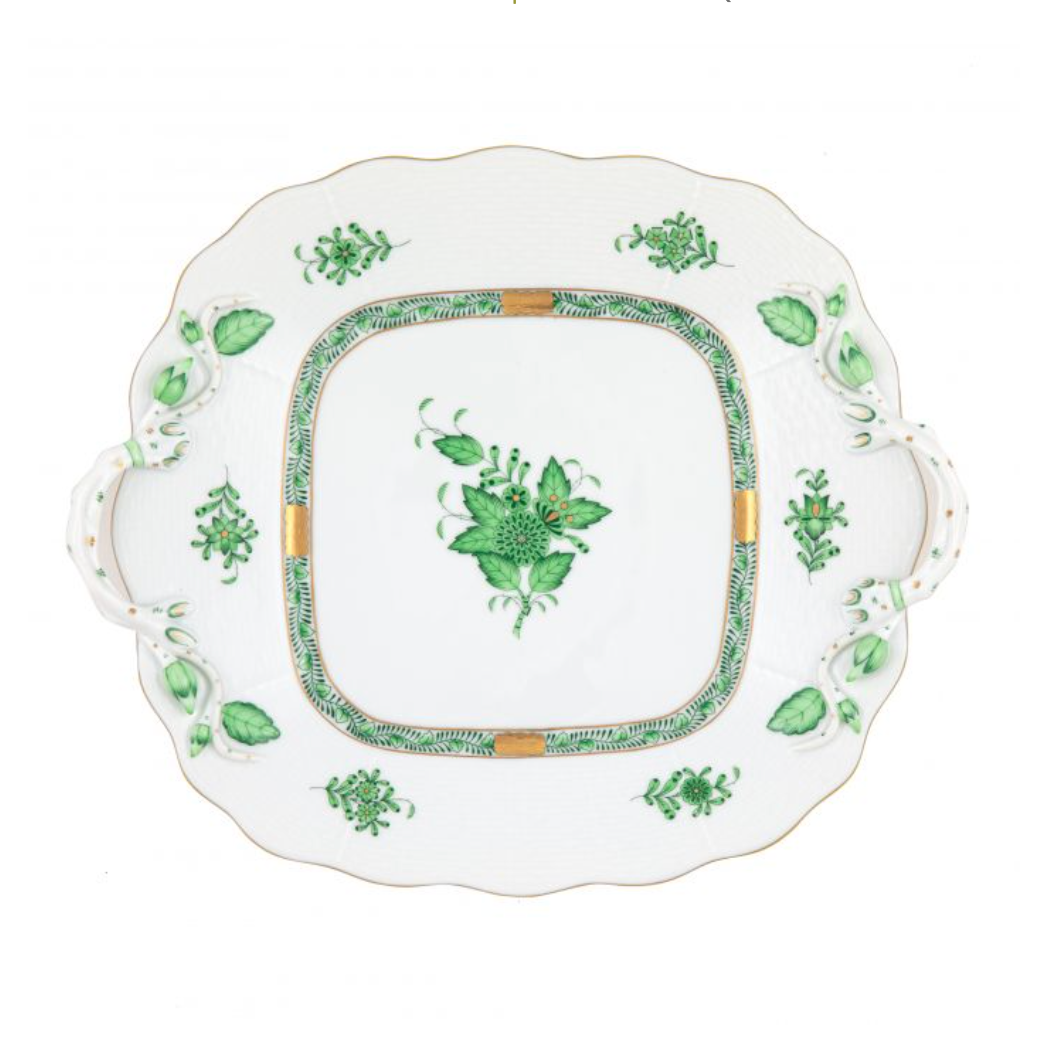 Chinese Bouquet Green Square Cake Plate