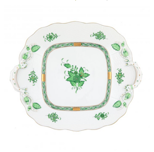 Chinese Bouquet Green Square Cake Plate