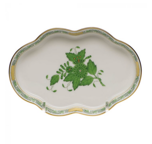 Chinese Bouquet Green Small Scalloped Tray