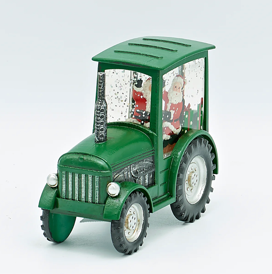 Lighted Green Tractor with Santa