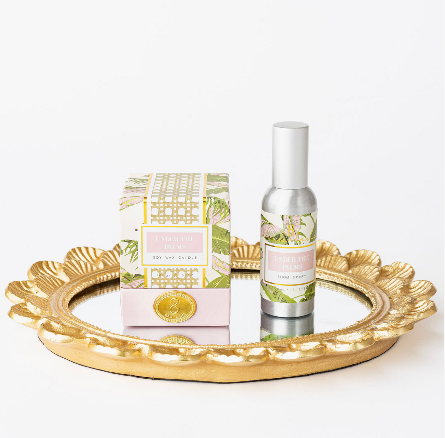 Gold Scalloped Oval Mirrored Tray