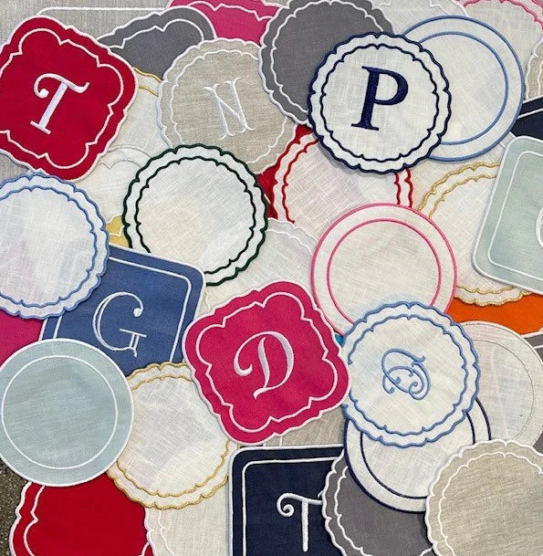 Scalloped Round Linen Coaster S/4