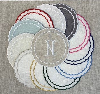 Scalloped Round Linen Coaster S/4