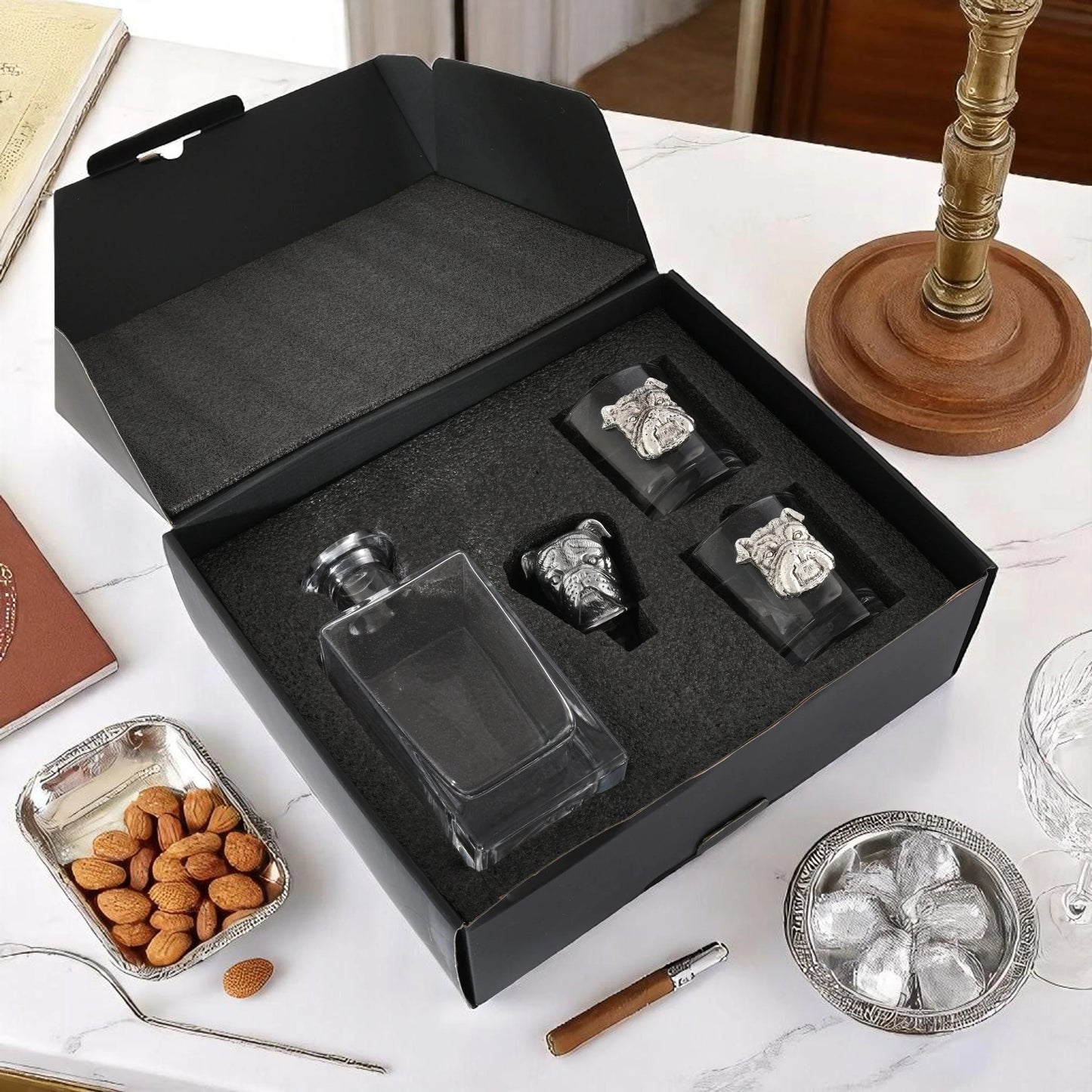Bulldog Decanter Set