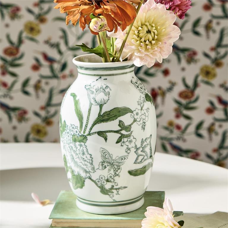 Lotus Green Chinoiserie Vase