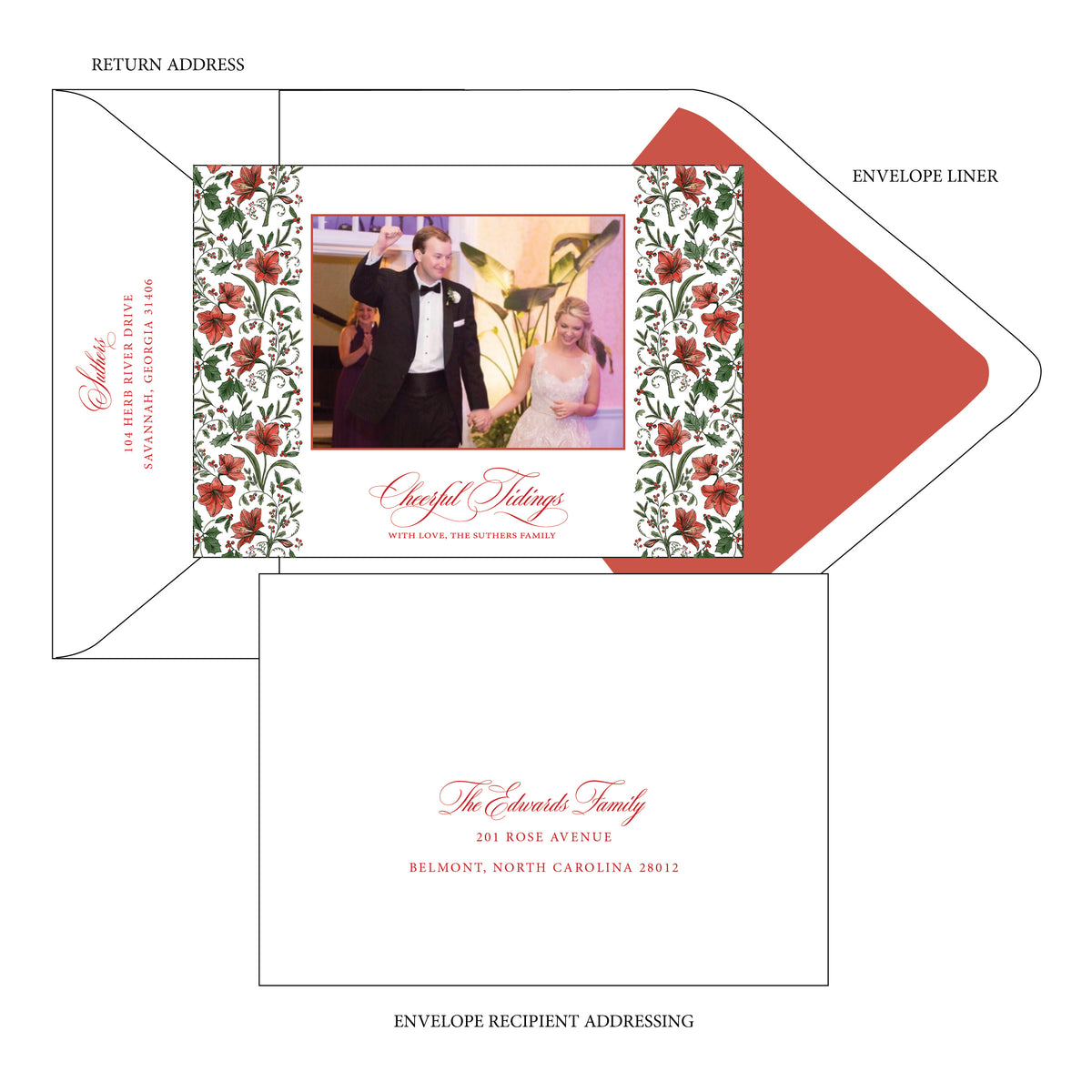 Amaryllis Red Horizontal Holiday Card