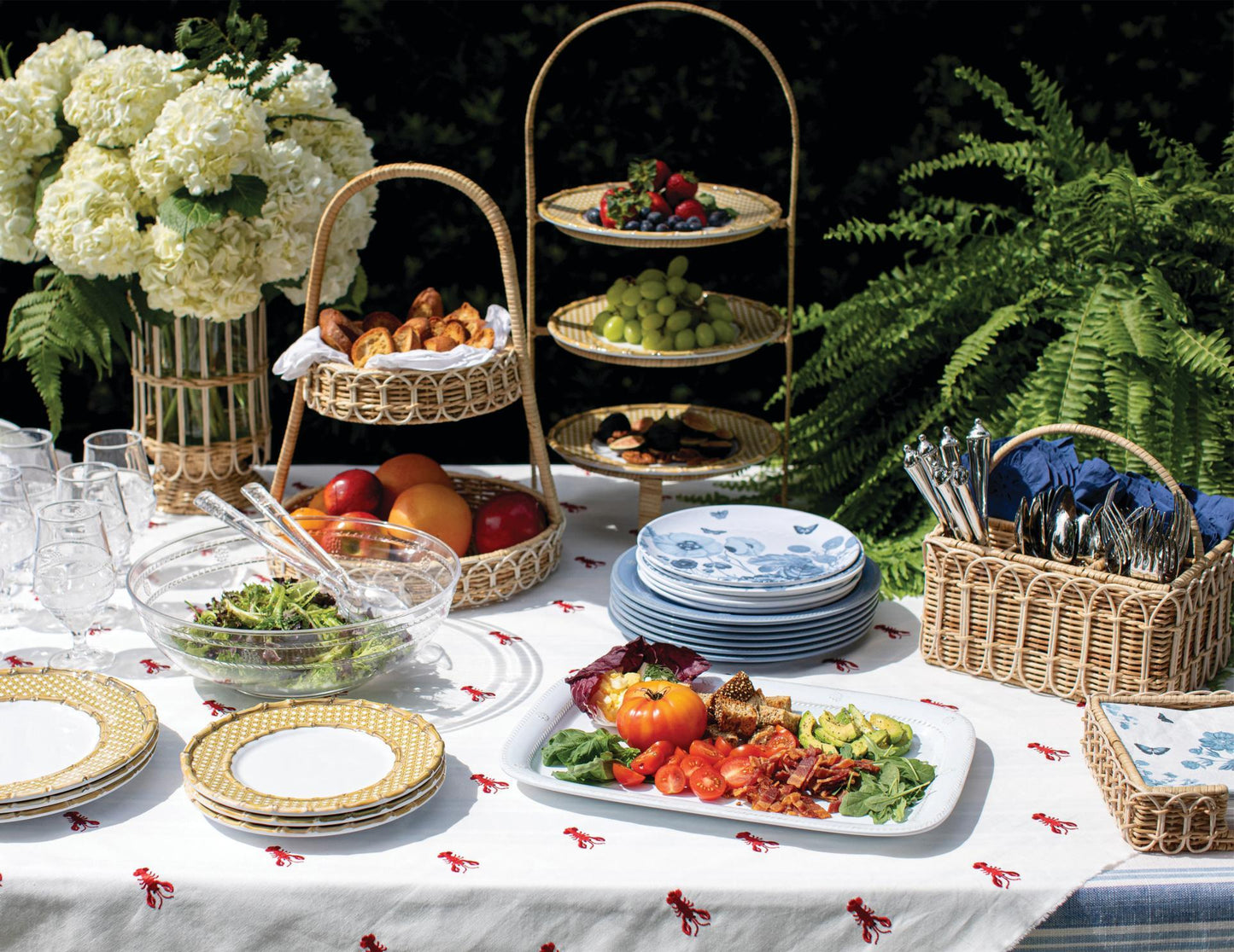 Provence Rattan Whitewash Three Tiered Plate Server