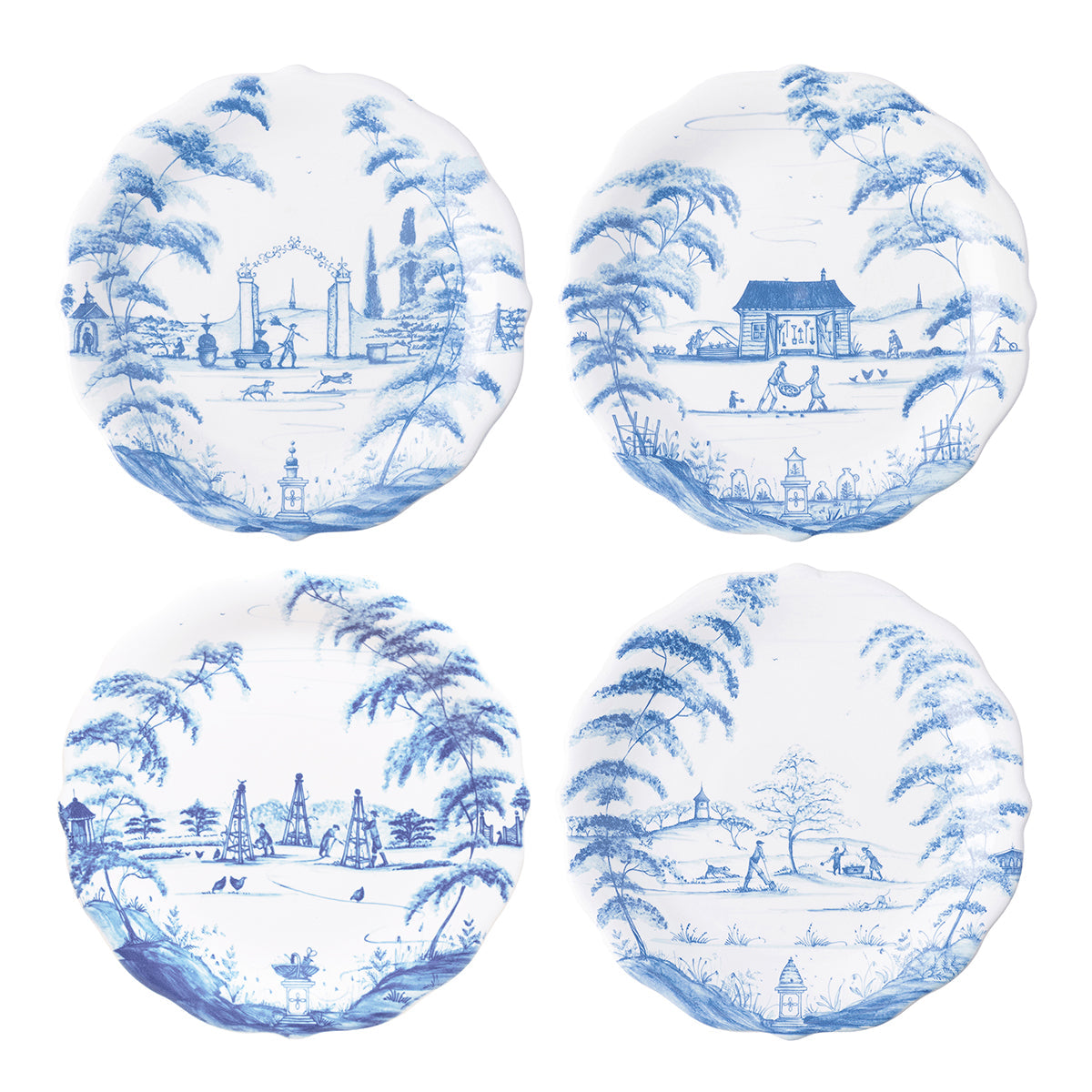 Country Estate Party Plates Set of 4-Delft Blue