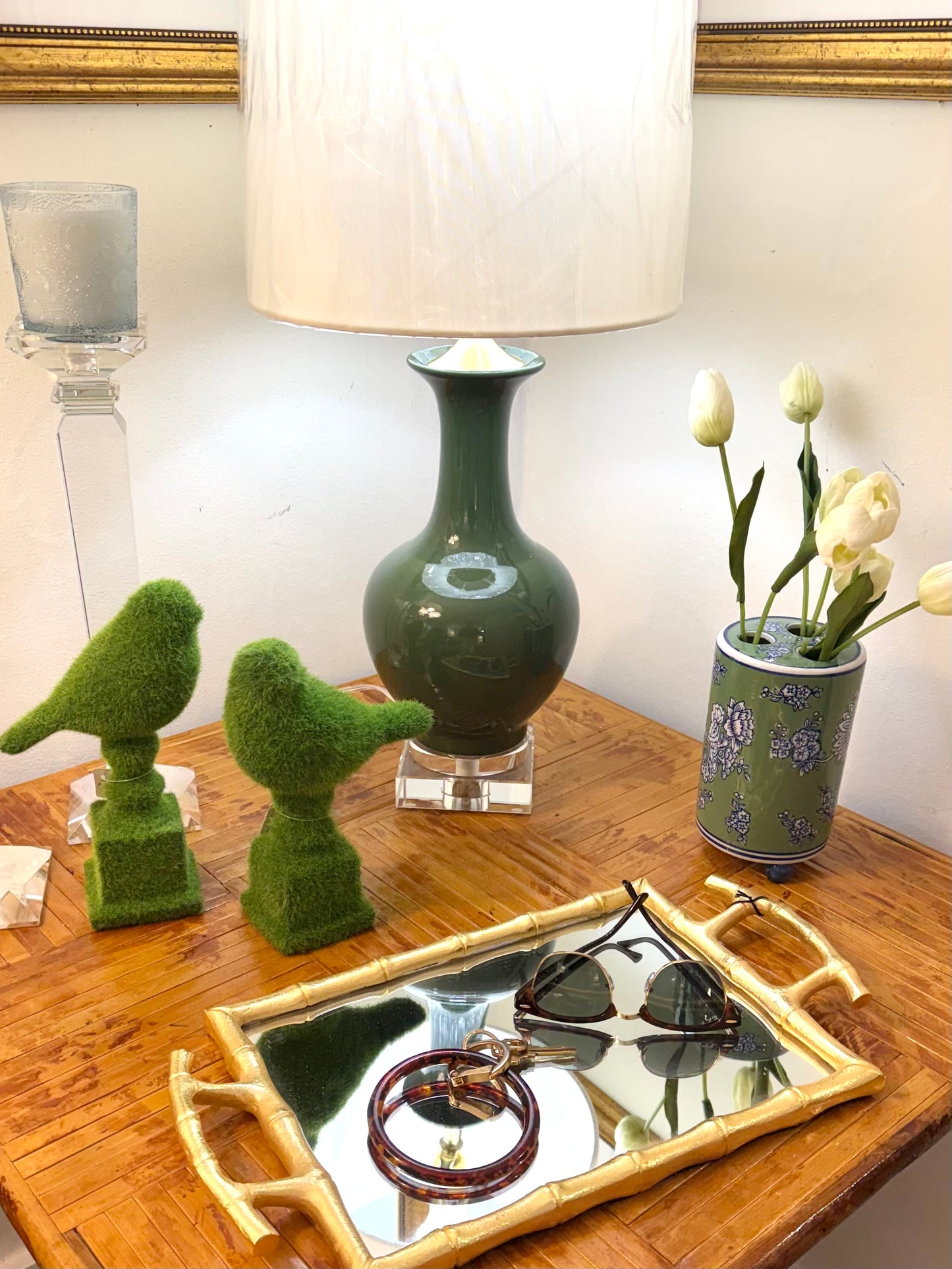 Pine Green Porcelain Vase Lamp