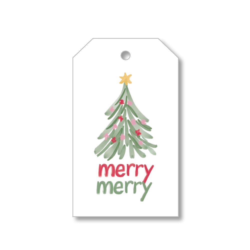 Paper Gift Tag with tree, ornaments, star