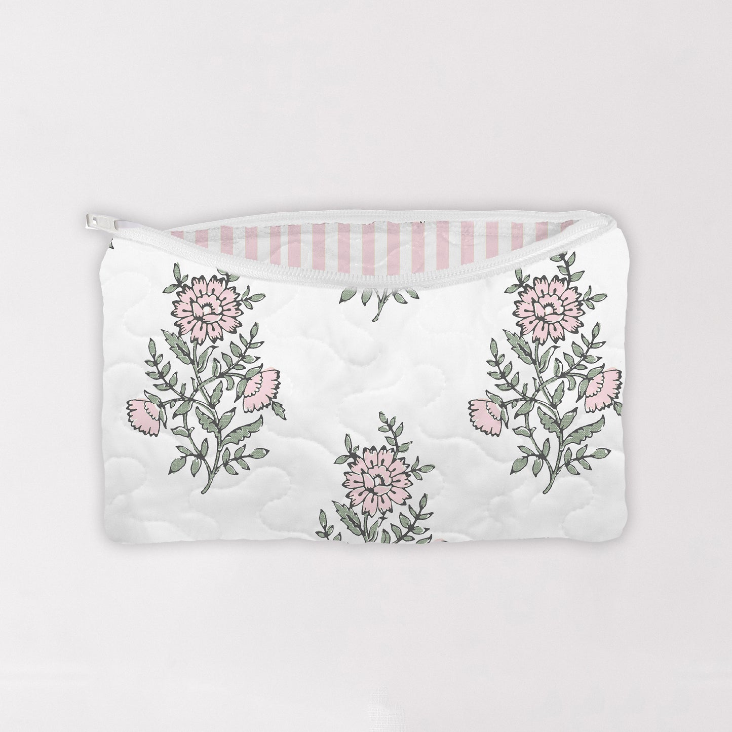 Claire Floral Pink Quilted Makeup Bag