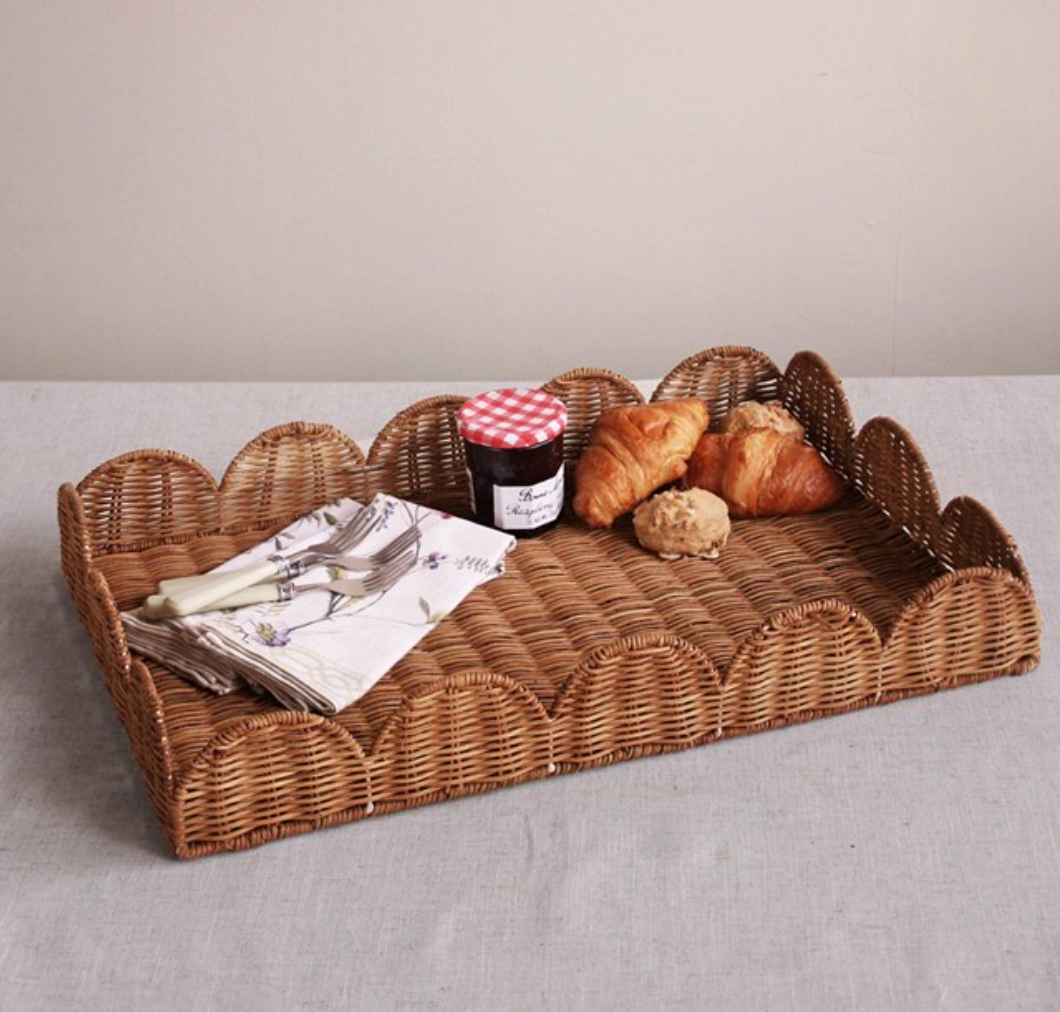 Rattan Large Scalloped Tray