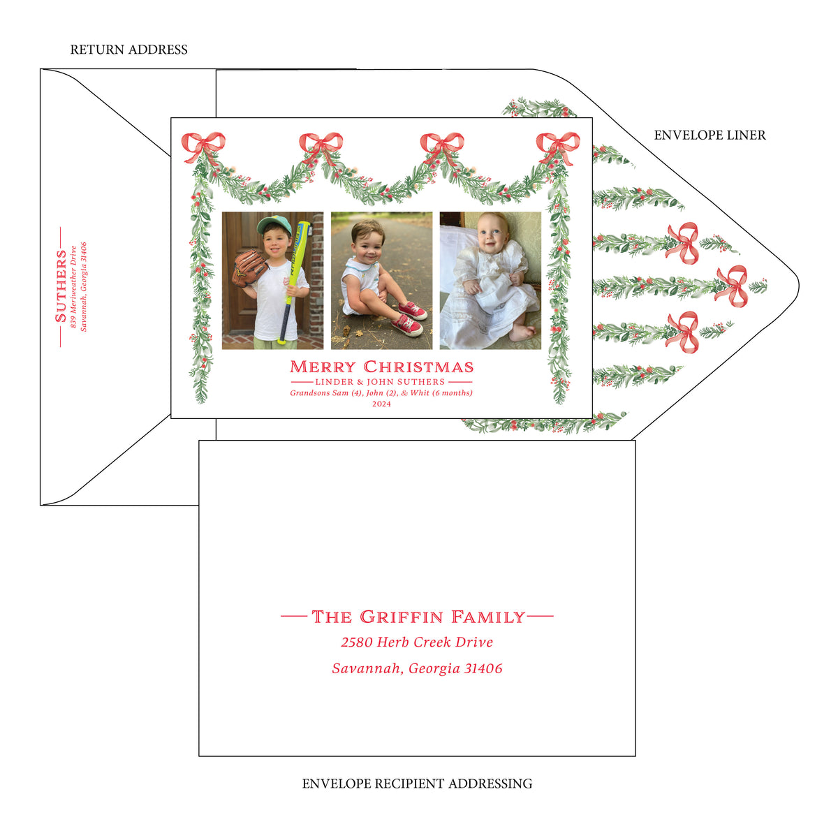 Red Bow Garland Card