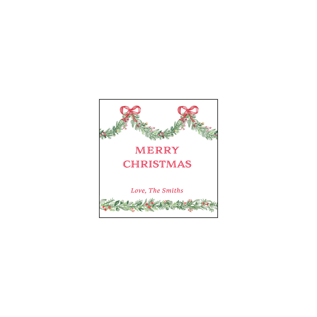 Red Bow Garland Gift Label