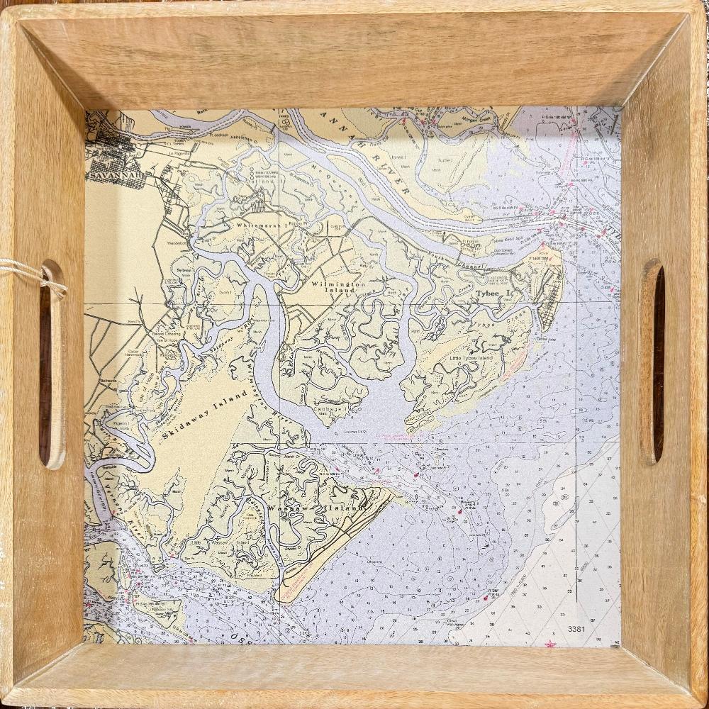 Savannah Map Wooden Tray