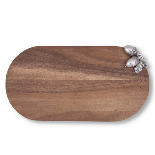 Board with acorn metal adornment