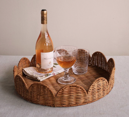 Rattan Round Scalloped Tray