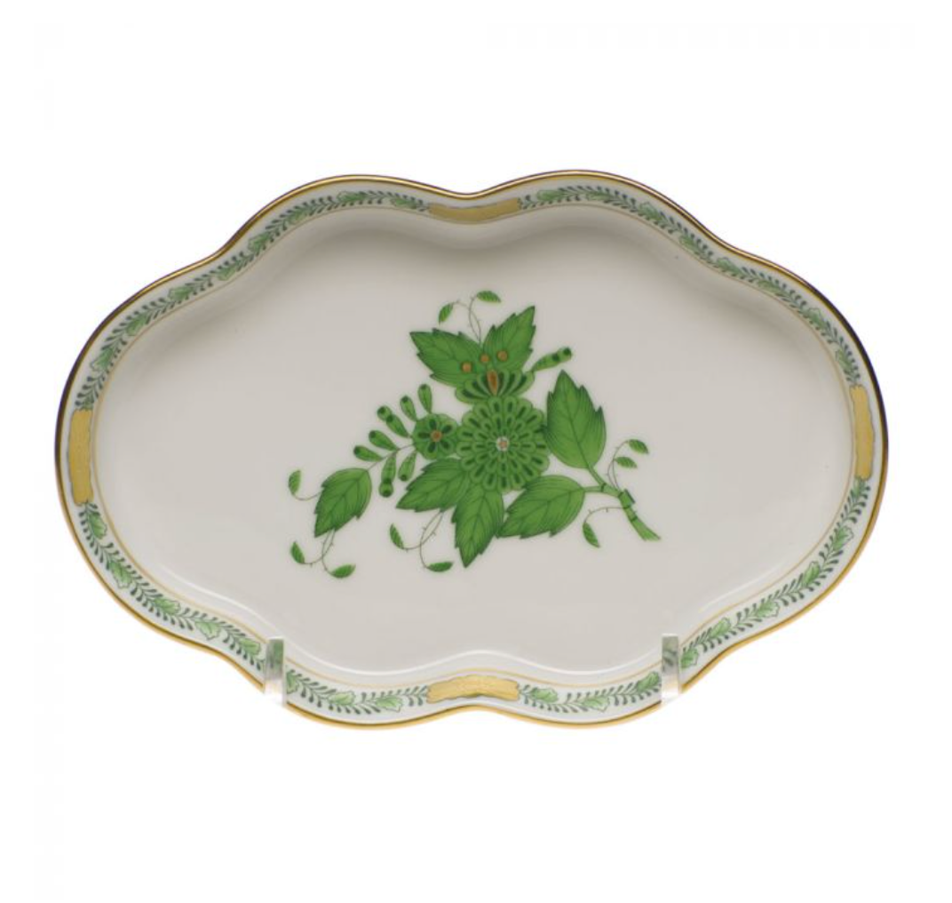 Chinese Bouquet Green Small Scalloped Tray