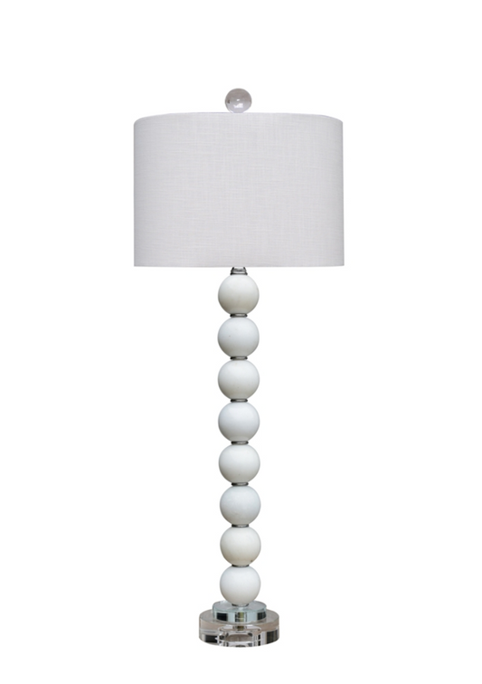 White Jade Scalloped Buffet Lamp, Pair