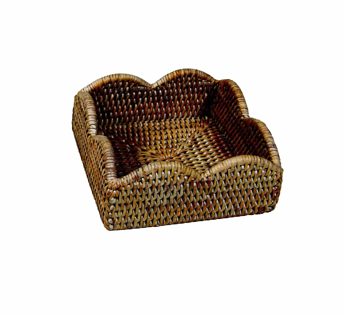 Scalloped Rattan Cocktail Napkin Holder