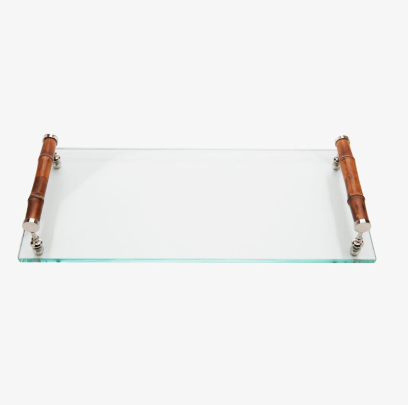 Glass Tray with Bamboo Handles