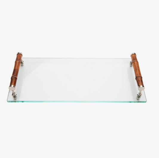 Glass Tray with Bamboo Handles