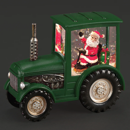 Lighted Green Tractor with Santa