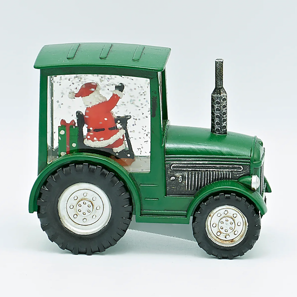 Lighted Green Tractor with Santa