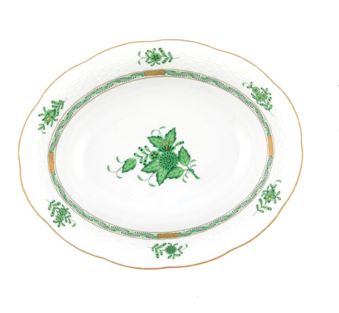 Chinese Bouquet Green Oval Vegetable Dish